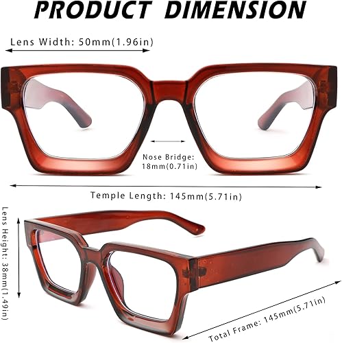 Miniatura 3 de Haygafe Gafas de luz azul con marco cuadrado grueso para mujeres y hombres, gafas de computadora de moda con lente transparente