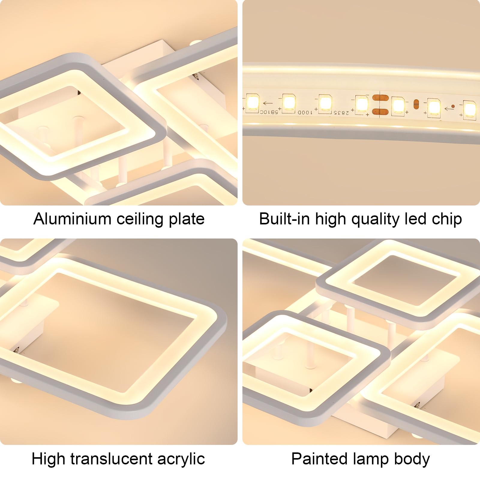 Comely Plafoniera LED Soffitto Dimmerabile, 54W 6000LM Lampada da Soffitto | Con Telecomando, Bianco Quadrato Lampadario LED Soffitto in Acrilico per Camera da letto Soggiorno Sala da Pranzo