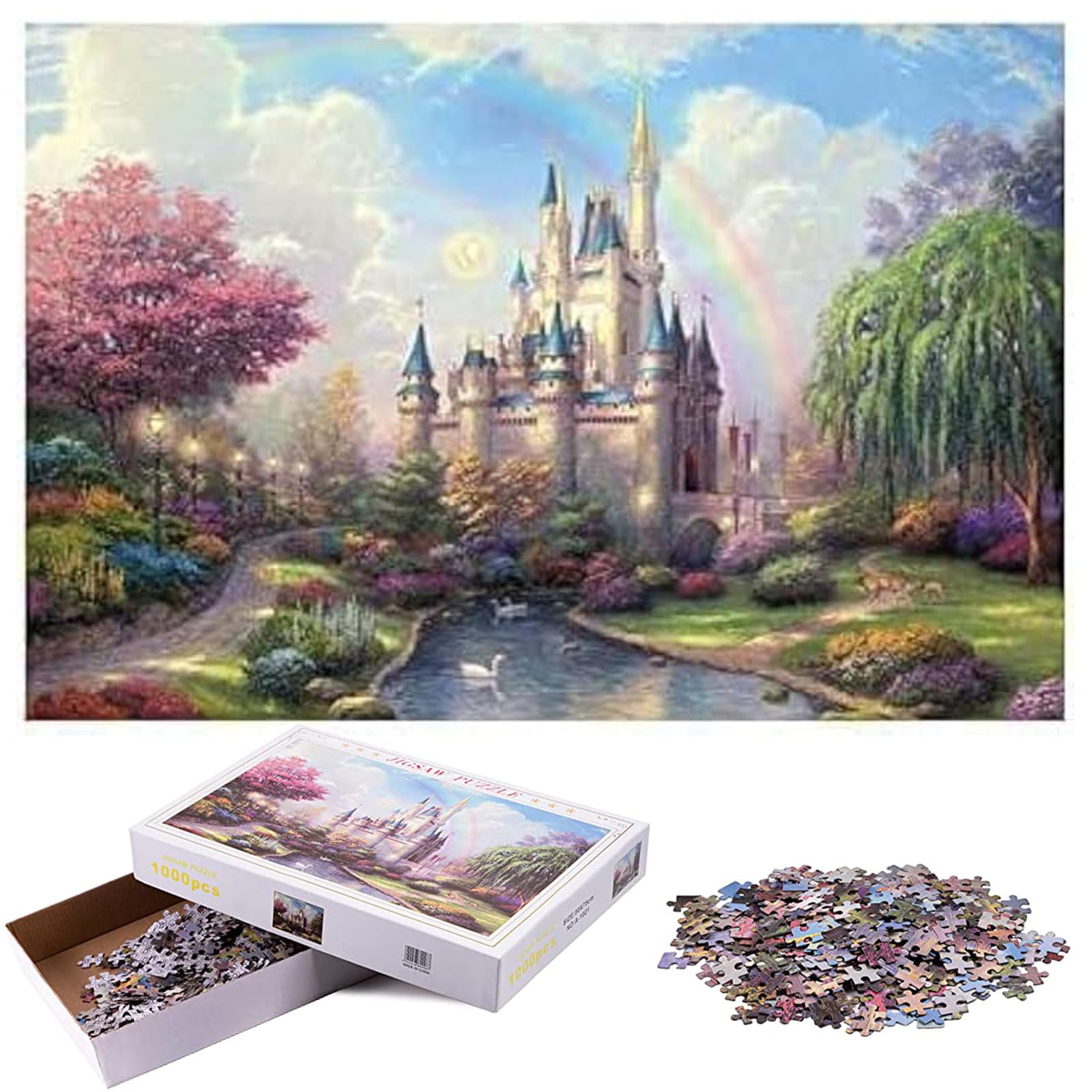 1000-Piece 3D Puzzle – Cinderella's Rainbow Castle | Educational Jigsaw Toy for Kids & Adults | DIY Castle Model | Unisex Gift for Ages 6+ | STEM Learning Puzzle