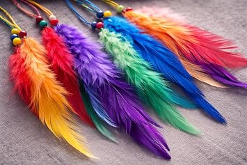 OMA Rainbow Chakra Dream Catcher Wall Decor Handcrafted Dream Catcher with Multicolor Tie Dye Feathers for Bedroom, Living Room, Dorms & Gift 7 Diameter x 22 Long