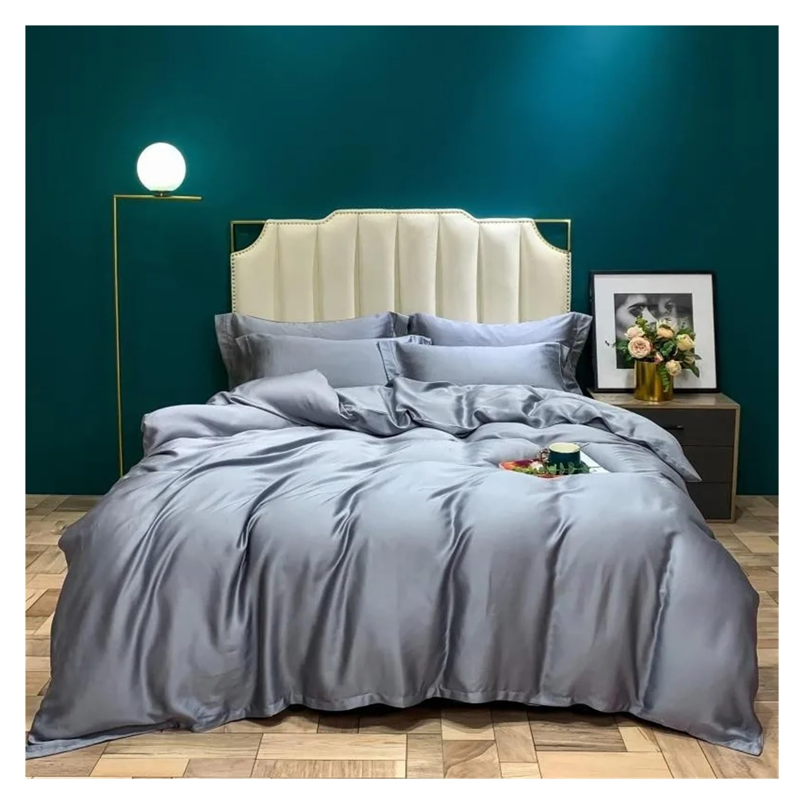 Sbcgfy B Lue Silk Cooling Duvet Cover Ed Sheet Pillowcases Queen King Family Oversize Comforter Cover Edding Set,Cotton Duvet, Zq-11042,-Queen Size 4Pcs