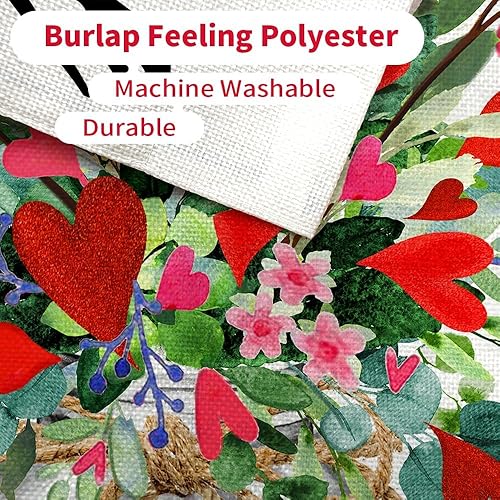 Miniatura 7 de CROWNED BEAUTY Bandera de jardín con tarro de masón floral para el día de San Valentín, 12 x 18 pulgadas, doble cara para exteriores, de arpillera