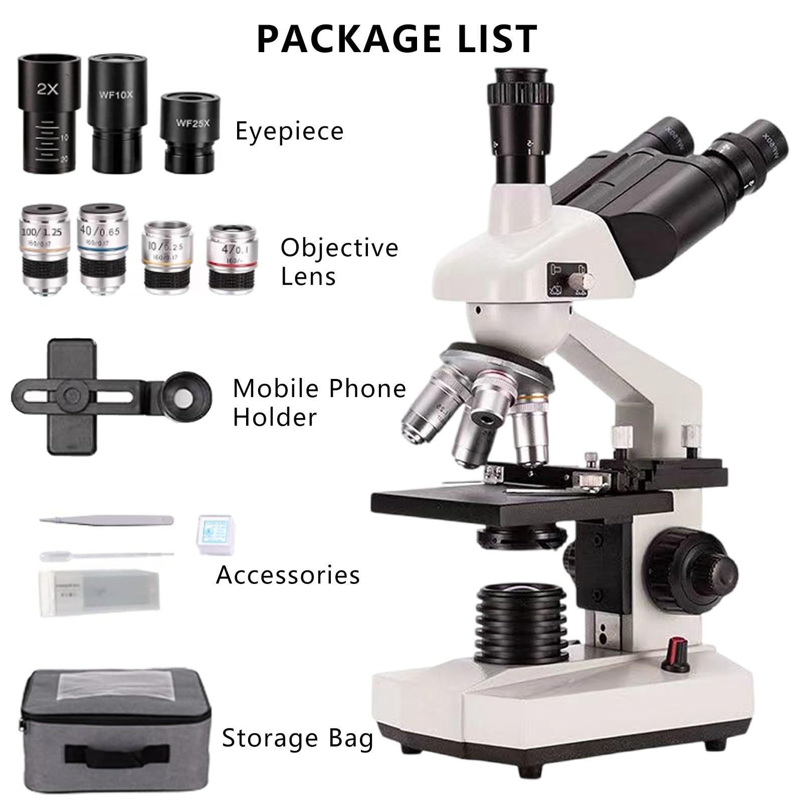 Microscopio Trinocular Compuesto De Laboratorio, Aumento De 40X A 5000X, Microscopio BiolóGico Educativo Led, para Pruebas De Laboratorio, InvestigacióN,5000X