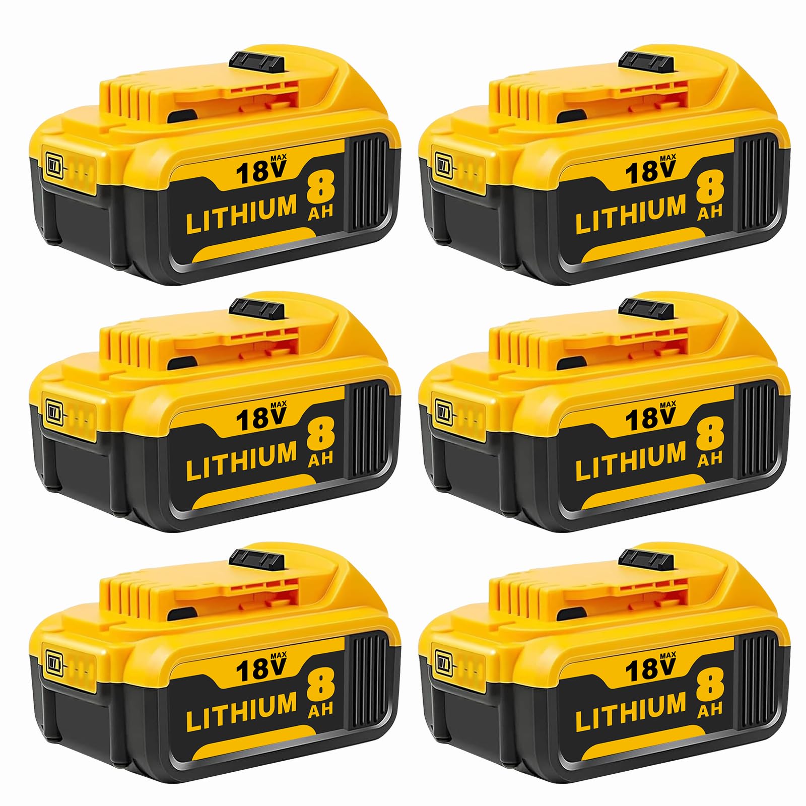 Aosroso 6Pcs 8.0Ah 18V Replacement for Dewalt 18V Battery