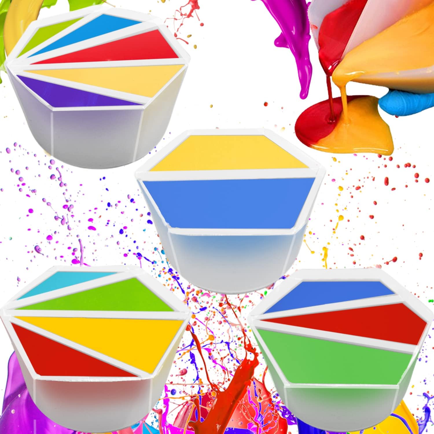 Silicone Split Cups,4 PCS Split Cups for Paint Pouring,Reusable Pour Painting Supplies Painting Tools with 2-5 Channels Dividers for Acrylic Paint Pouring,Drawing,Resin Crafts : Arts, Crafts & Sewing