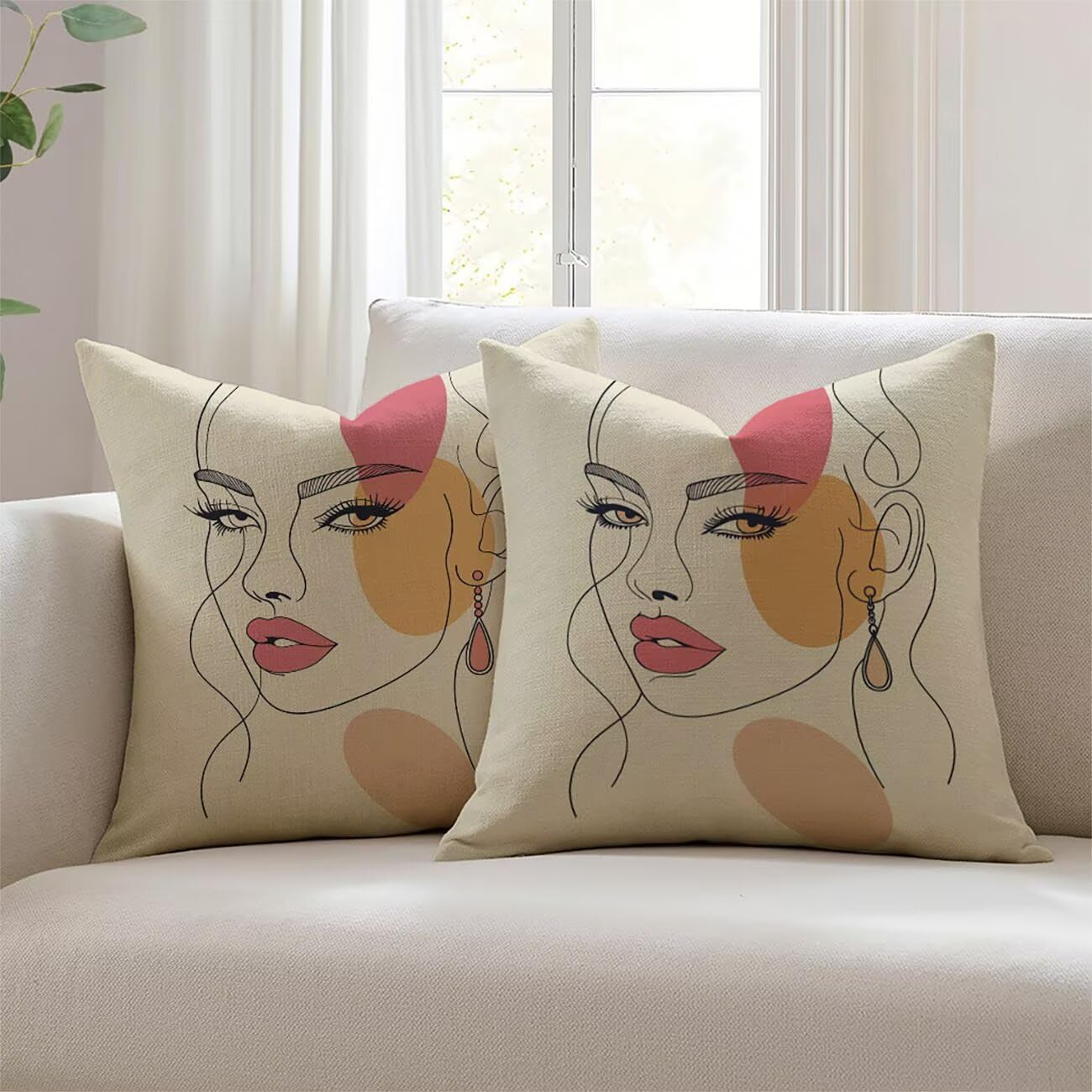 Housse de coussin 50x50cm pour coussin canapé lin abstrait imperméable Lejnlnng