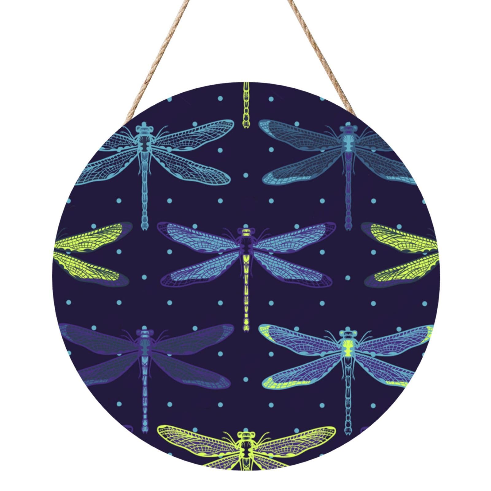 InOmak Dragonflies, Round Wood Panel Painting 12 in, Wall Hanging Painting For Home