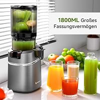 AMZCHEF Automata Gyümölcs- és Zöldségprés 250W - Széles 135mm Adagolónyílás, 1,8L Kapacitás, Hármas Szűrőrendszer, Hidegpréselés, Csendes Mo 3