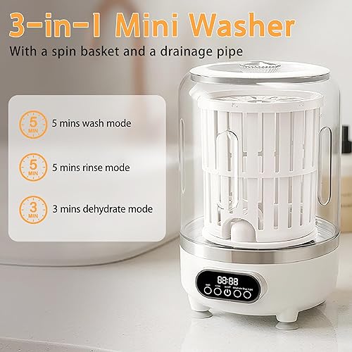 Miniatura 2 de Lavadora portátil 3 en 1, mini lavadora inalámbrica de 3 litros con cesta giratoria, 3 modos de lavadora de 3000 mAh para calcetines, ropa interior,