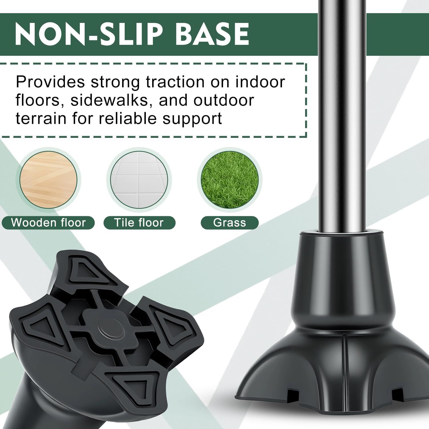 supregear Cane Tips 3/4 inch, Small Quad Base Rubber Replacement for Walking Canes, Non Slip 4-Prong Feet with Metal Insert, Stability Accessories for Seniors, Elderly, 2-Pack (Black)
