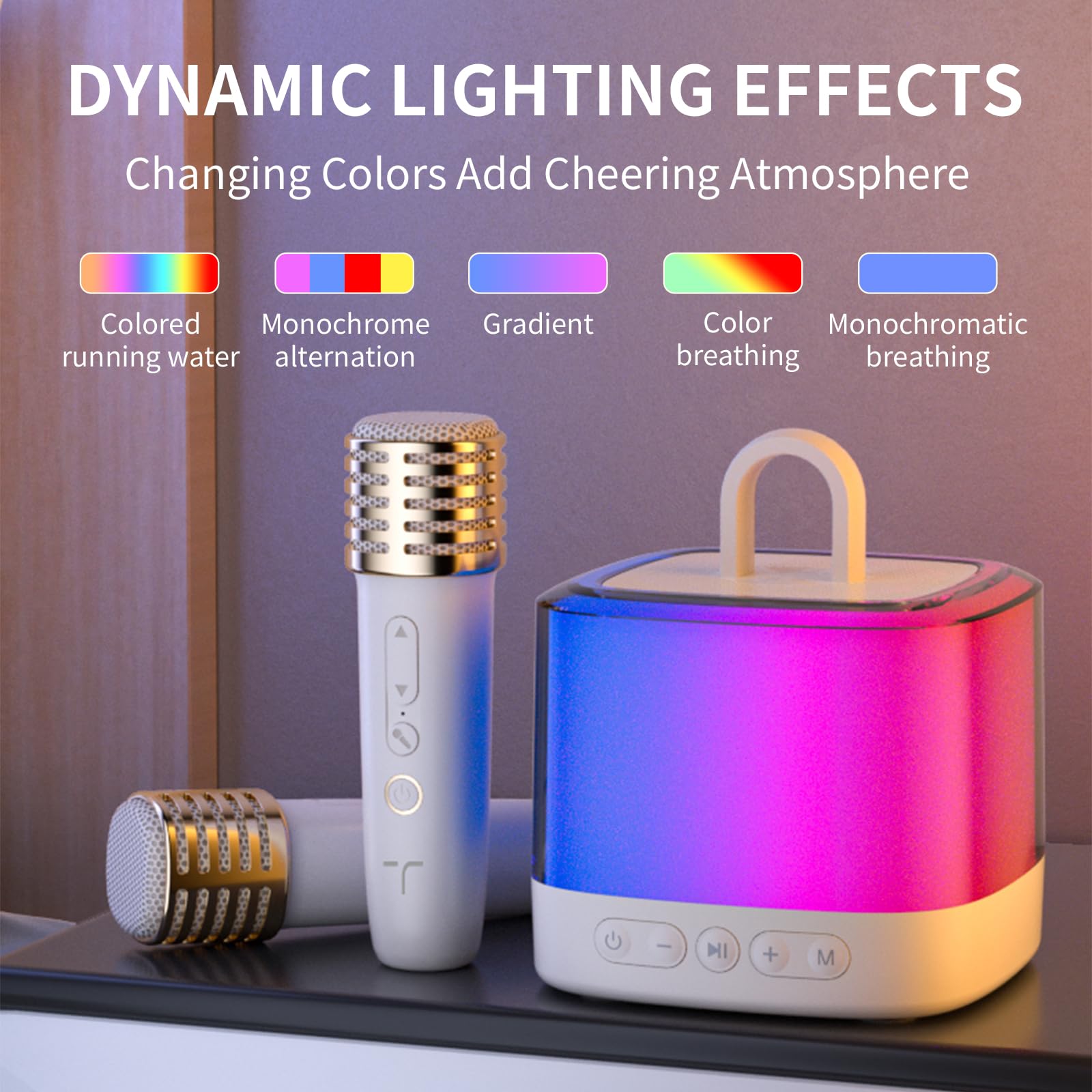 Mini macchina per karaoke per bambini e adulti, con 2 microfoni wireless, altoparlante Bluetooth portatile, con luci RGB, per bambini dai 3 ai 12 anni in su, adatta per feste in famiglia, all'aperto,