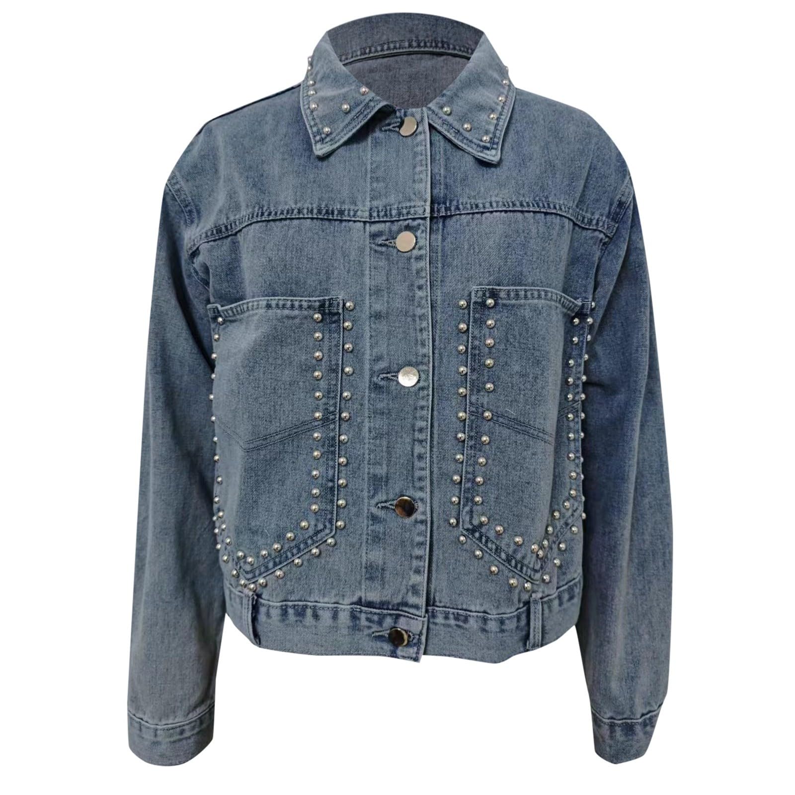 Chaqueta Vaquera Mujer Talla Grande, Abrigo Vaquero Mujer Corta Camisa Vaquera Blusa Estilo Western Manga Larga Túnica Abotonada Chaqueta Mujer Entretiempo Chaqueta Mujer Talla Grande Denim Jacket
