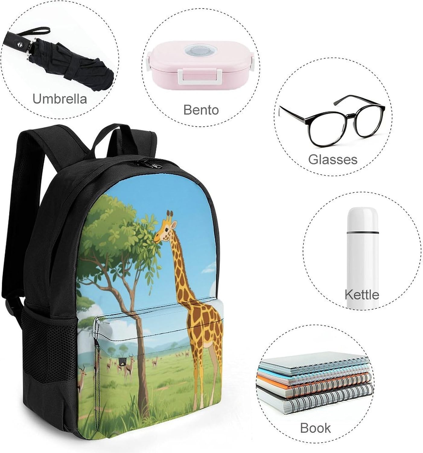 Giraffe Eating Leaves Backpack Daypack Travel Backpack | Lightweight Casual Laptop Backpack for Women Men Aesthetic Travel Bag for Weekender Business Hiking Outdoor