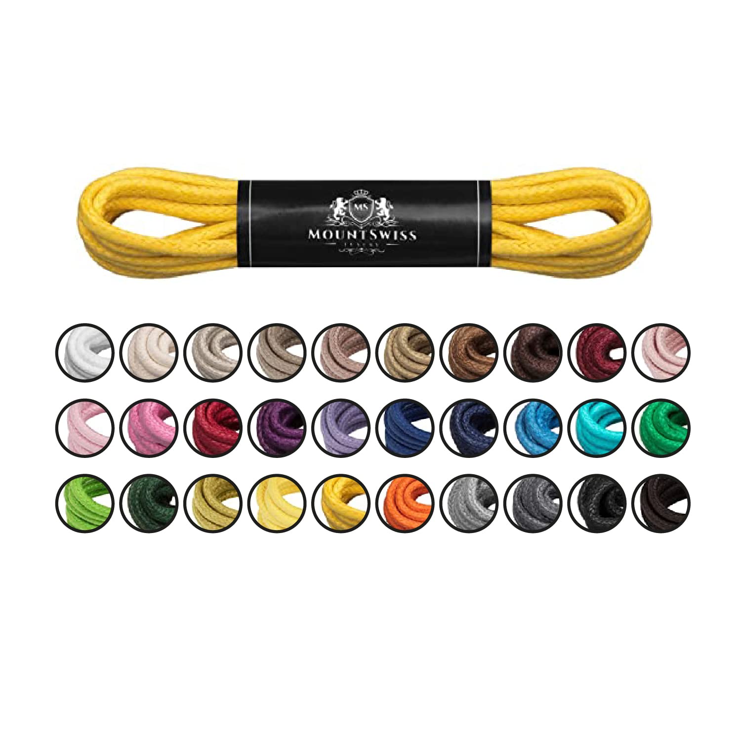 Mount Swiss Luxury Schuhbänder I Wasserabweisende und reißfeste Schnürsenkel rund ø 2-3 mm aus feiner Baumwolle/gewachst für Business Anzug und Lederschuhe I Edle Shoelaces Längen 45-120 cm