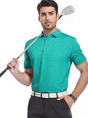 Vista 3 de SAMERM Camisas de golf para hombre, súper elásticas, jacquard, Dry Fit, polo de golf que absorbe la humedad, camisas polo de manga corta para hombres