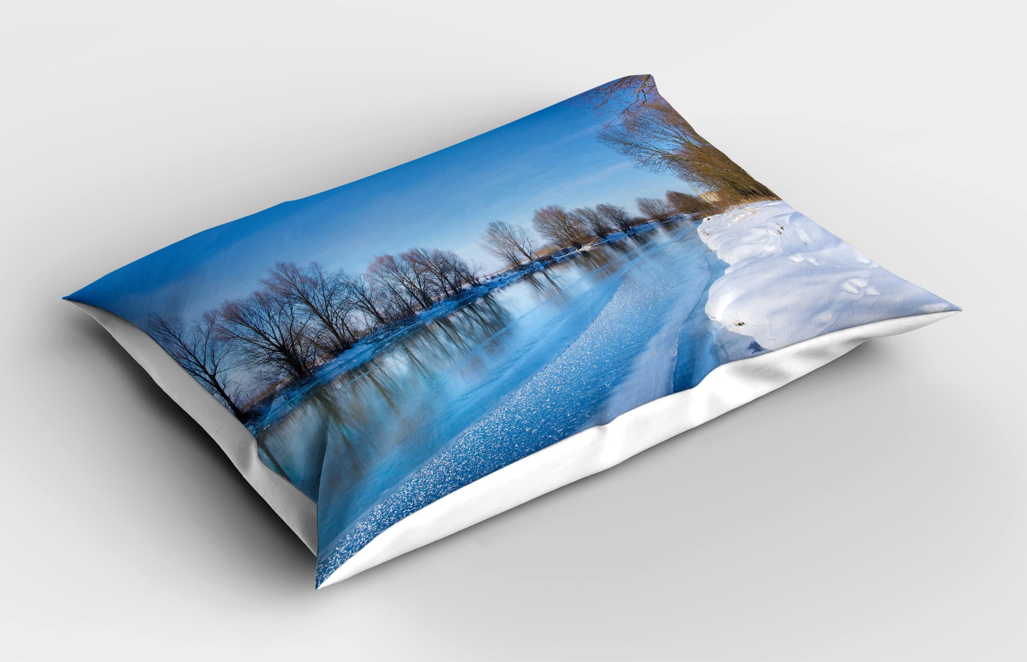 Ambesonne Winter Pillow Sham Set of 2, Snow Covered Frozen Winter with Clear Open Sky Photograph Seasonal Image Print, Quality Microfiber Bedding Item for All Seasons, 36
