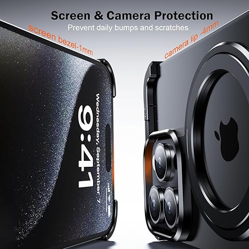 Miniatura 8 de OATSBASF Funda para iPhone 14 Pro Max sin marco, elegante carcasa de aluminio de grado aeroespacial con función atril integrada (negro, iPhone 14