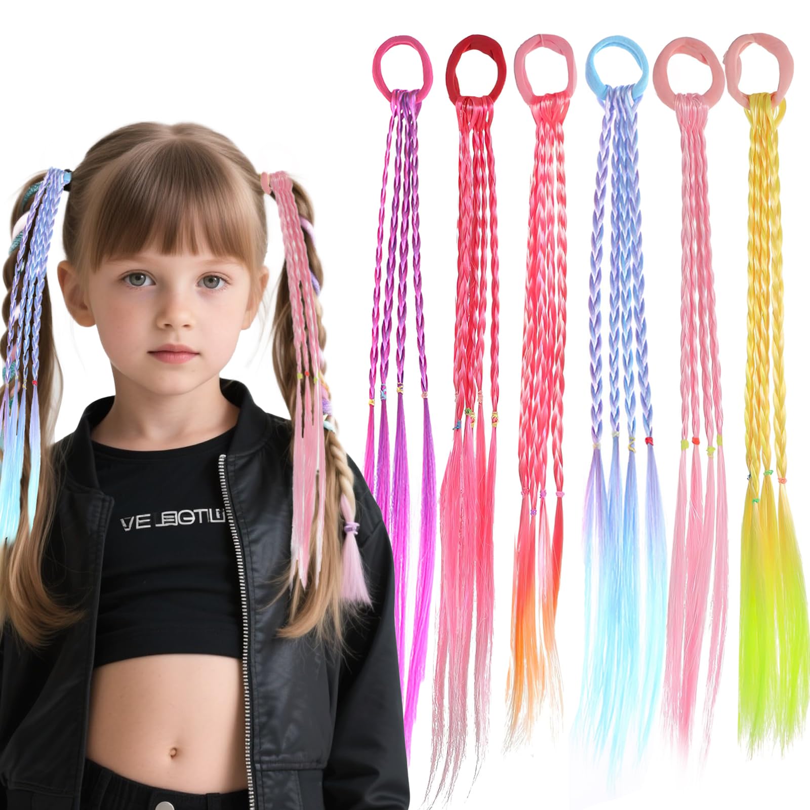 CoolShef Hair Accessories for Girls Kids – Fancy Hair Bands with Rubber Bands, Braided Ponytail Extensions for Children, Cute Girls Hair Accessories Set for Dress Up or Party - 6Pcs-picture-37
