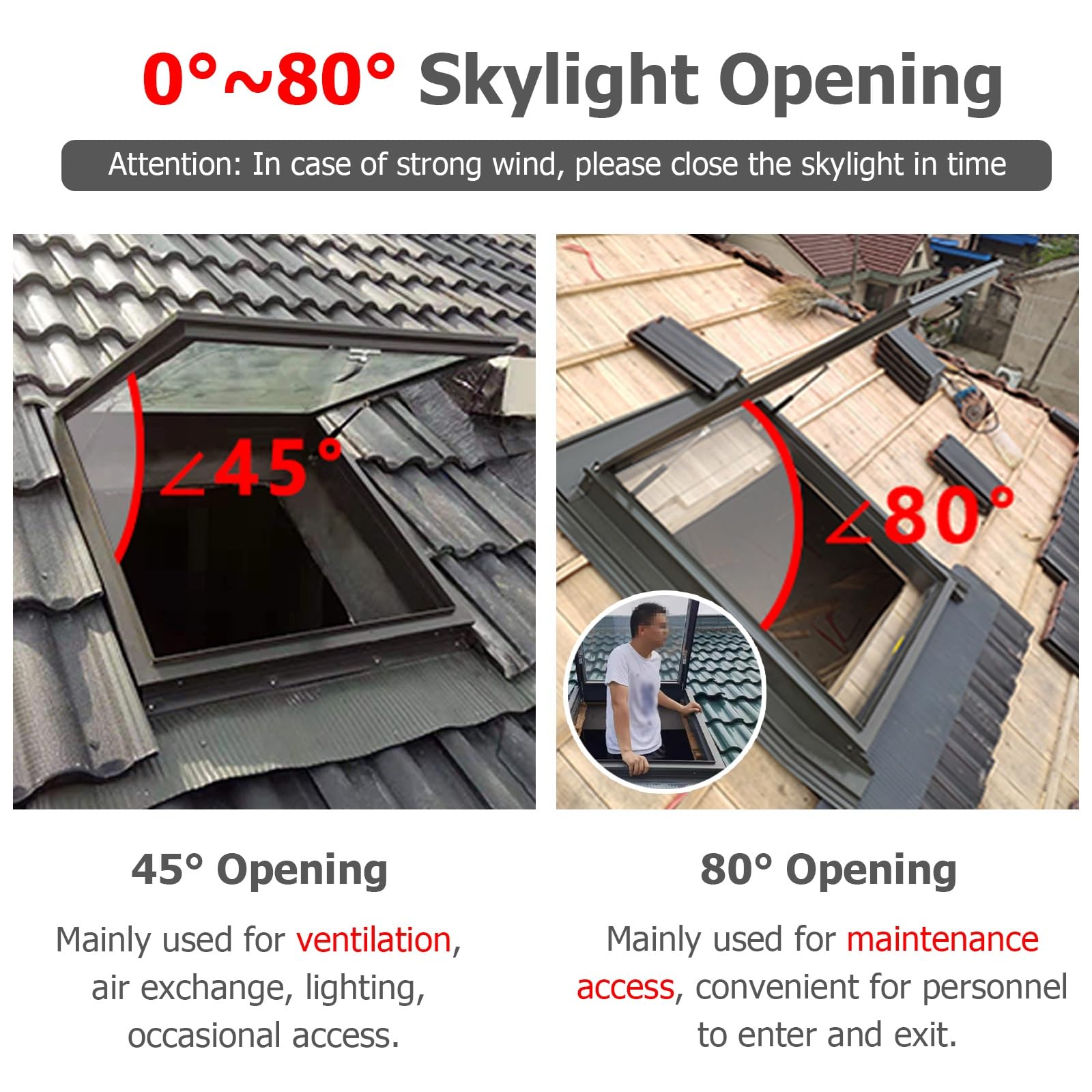 Aluminiowe okno dachowe do płaskich dachów – wielokątne oglądanie (400 x 400 mm, 600 x 600 mm, 900 x 900 mm) i konstrukcja studni świetlnej (600 x 750 mm) do pomieszczeń słonecznych i dachów