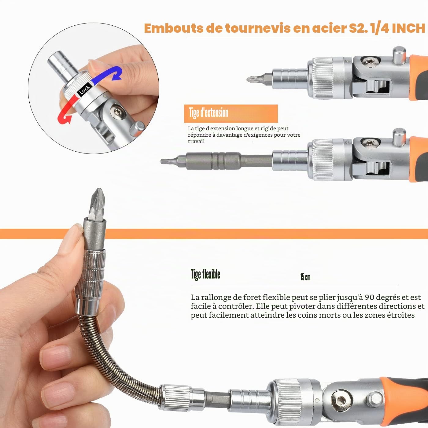 Jeu Douilles et d'embouts 38pcs 1/4", d'outils à tournevis à cliquet - Coffret à cliquet - Petit jeu d'embouts