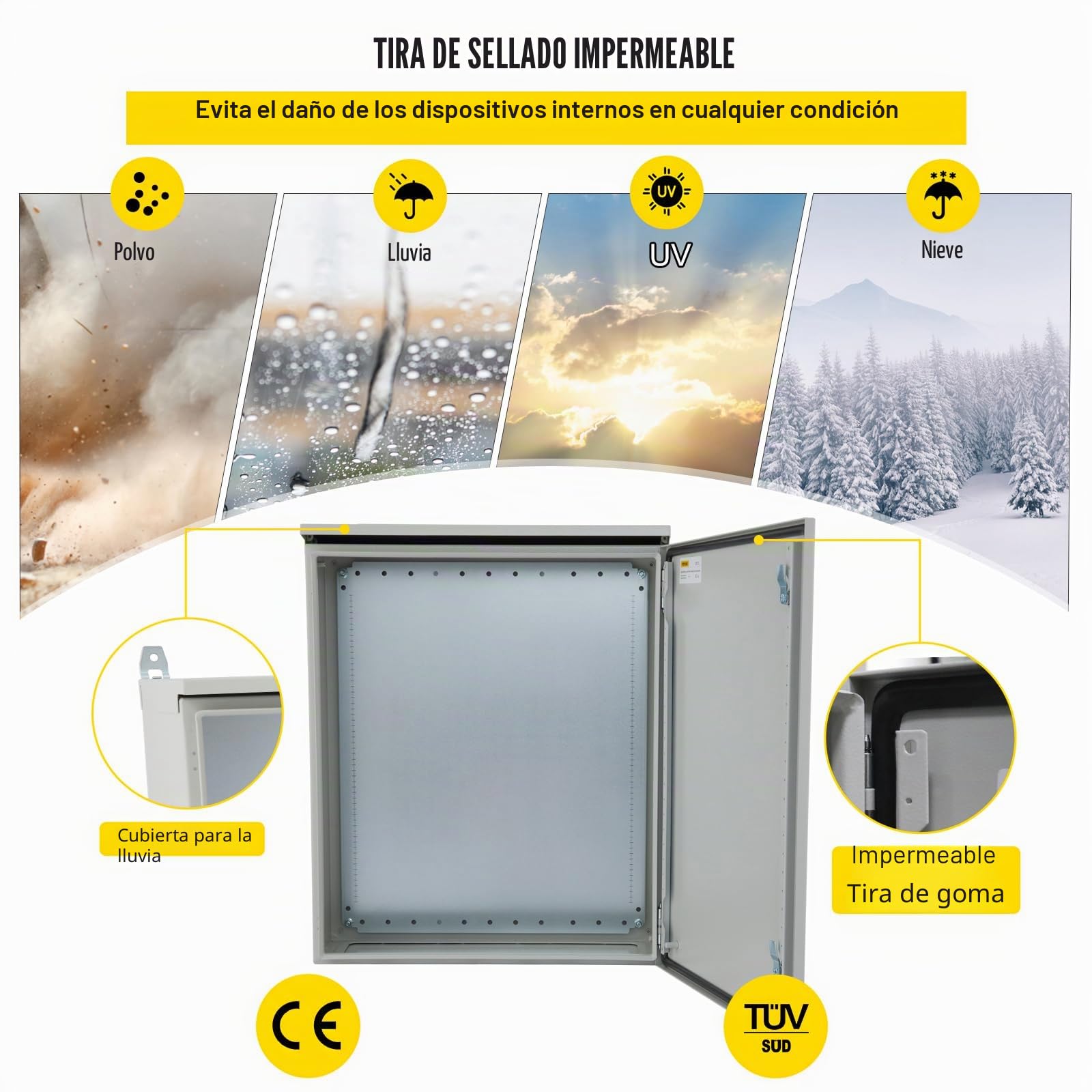 VEVOR Caja eléctrica 60 x 60 x 20 cm caja para exteriores IP66 resistente al agua y al polvo caja de conexiones con bisagras de acero al carbono laminado en frío para uso en interiores y exteriores