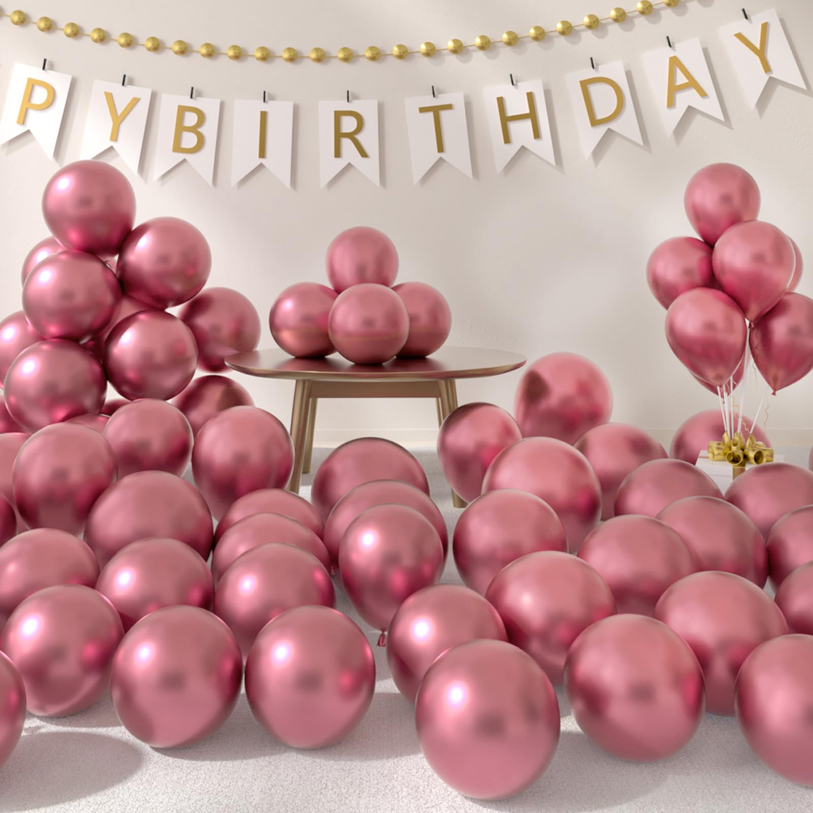 AULE Metallic Pink Party Balloons: 50 Pcs 5 inch Small Chrome Pearl Pink Party Balloons Shiny Tiny Latex Helium Thicken Balloon for Wedding Gender Reveal Bachelor Party Decoration