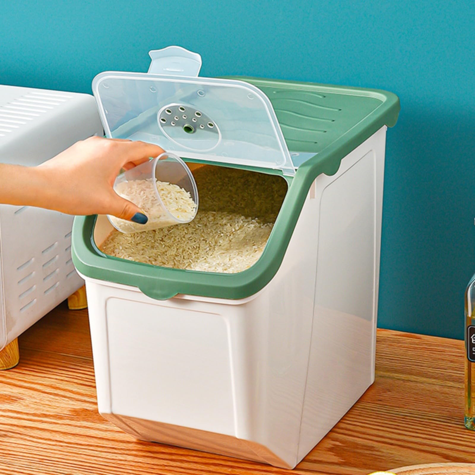 Contenedor de almacenamiento de alimentos secos para mascotas con taza medidora, dispensador de alimentos secos de plástico para perros, gatos, animales, semillas de pájaros y suministros de