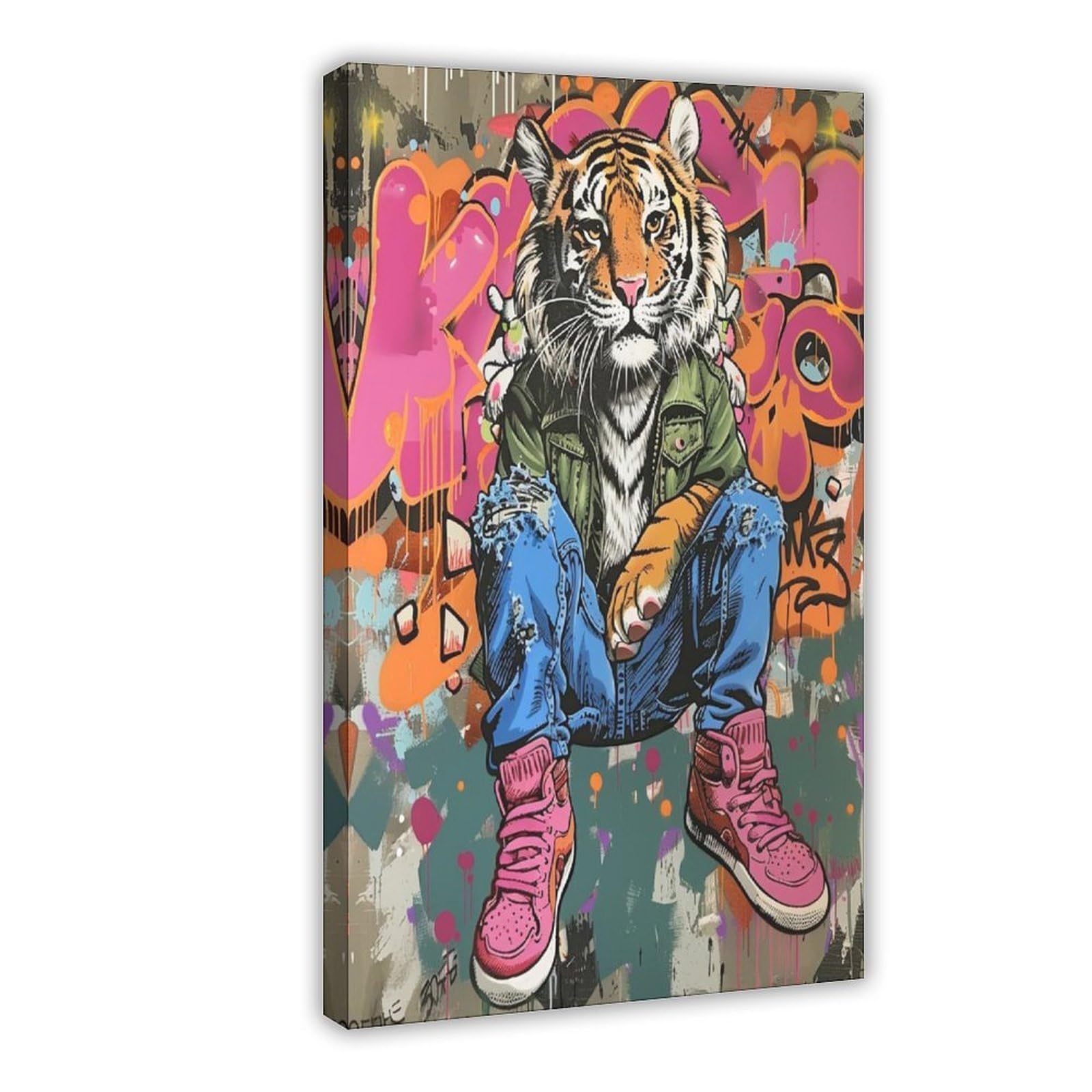 Pyberon Frame-Style Graffiti Lion Canvas Poster For Dorm Room Decor Gift