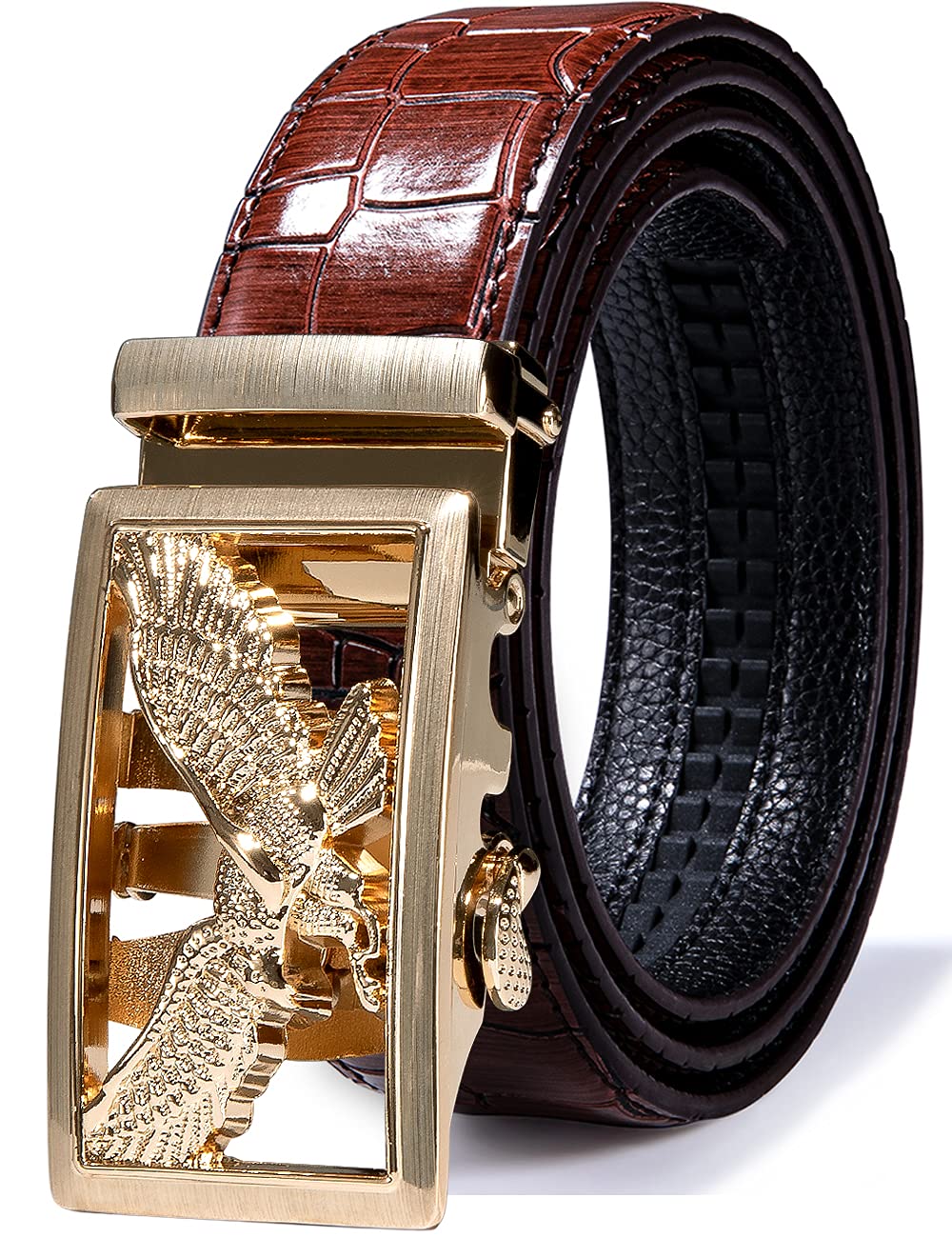 Mens Ratchet Belt Buckle Leather Dress Belts 1 3/8" Adjsutable Slide Click Strap Business Party Christmas