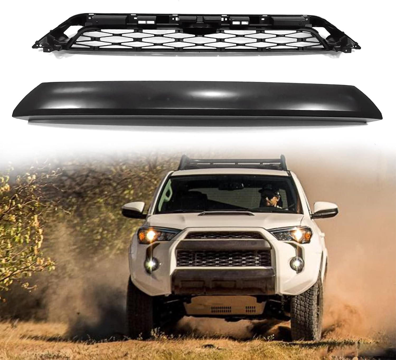 Bewild Front Bumper Grille Fit For 2014-2019 Toyota 4Runner SR5 TRD Off-Road TRD Pro Upper Mesh Grill Assembly Replacement (Not Fit Limited)