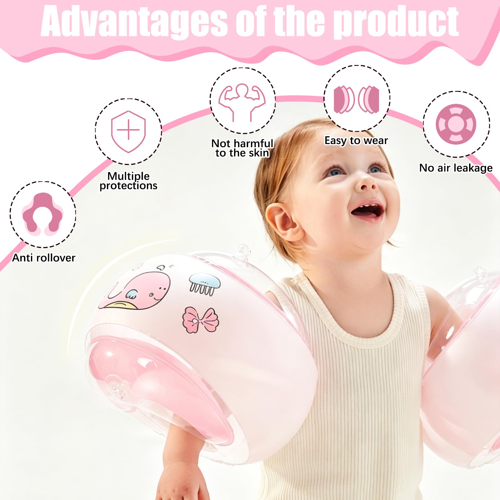 Braccioli Bambini, Swim Braccioli 3-6Anni, Bracciolis Mare Bambino,Peso può raggiungere fino a 30 kg-rosa