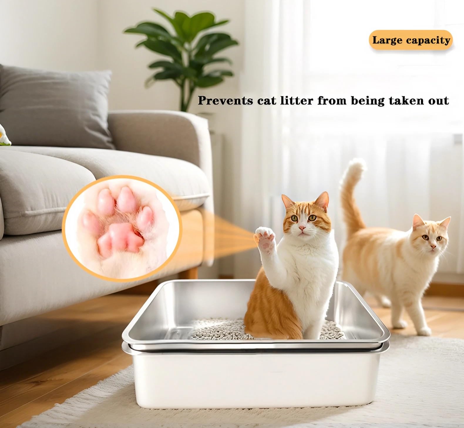 Arenero Gato Acero Inoxidable Autolimpiable - Caja De arenero Grande Metálica con Filtro - Superficie Lisa Que No Absorbe Olores - para Gatos y Conejos
