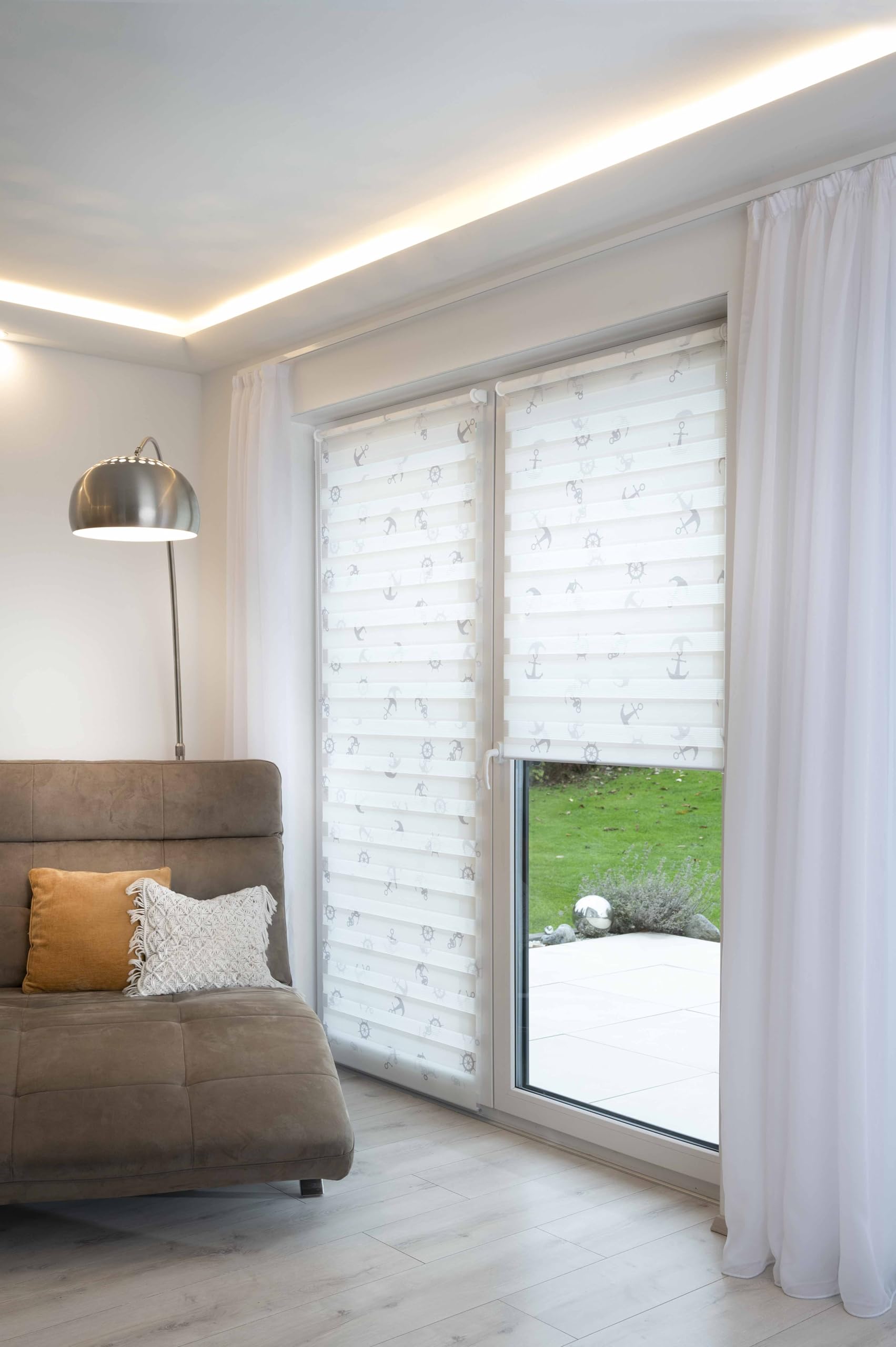 K-Home® Klemmfix Doppelrollo Madrid ohne Bohren Motiv Anker B35 x H150 cm
