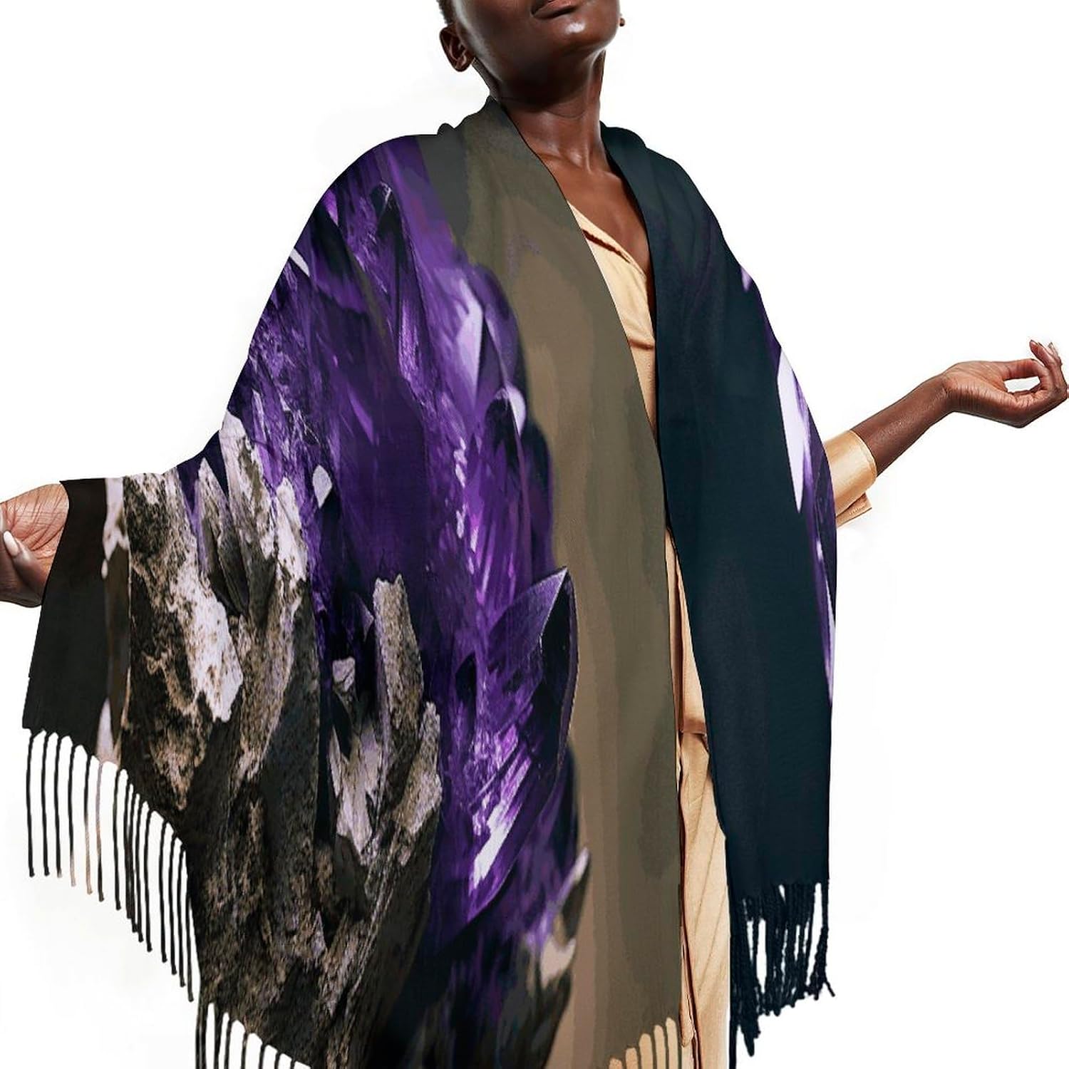 Purple Amethyst Winter Scarf for Women Soft Tassel Scarves Oversized Wraps Long Shawl Cold Weather Thick Blanket Scarfs