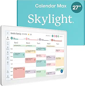 Skylight Calendar Max: 27-Inch Smart Digital Calendar & Chore Chart, Family Organizer with Interactive Touchscreen Display – Wall Mountable in Portrait or Landscape, Classic White Frame