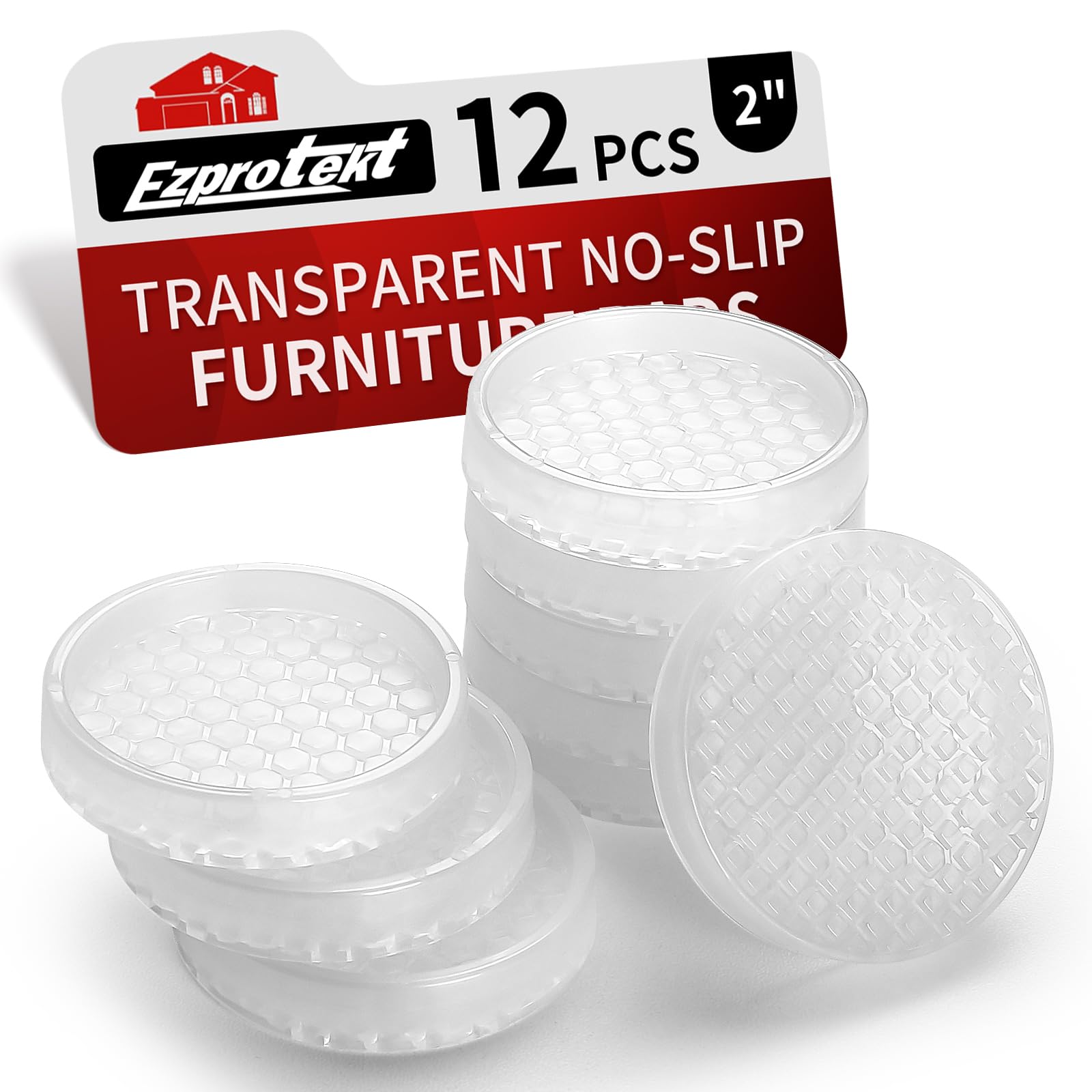 Ezprotekt 12 Pcs Non Slip Furniture Pads, 2" Anti Slip Rubber Caster Cups, Anti Skid Furniture Coasters for Hardwood Floors, No Slide Furniture Gripper, Furniture Stoppers to Prevent Sliding (Clear) — image 1
