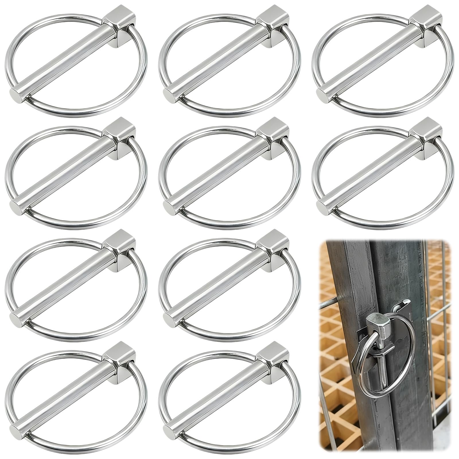 10 Pezzi Perni di Sicurezza Rotondi, 3 mm Acciaio Inossidabile Coppiglie ad Anello Perni, Spine Coppiglie ad Anillo per Navi, Trattori, Camion e Rimorchi (Argento)