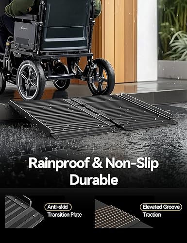 Vista 40 de FACHNUO Rampa portátil para silla de ruedas de 2 pies, rampas de aluminio antideslizantes con asa, rampa plegable para sillas de ruedas