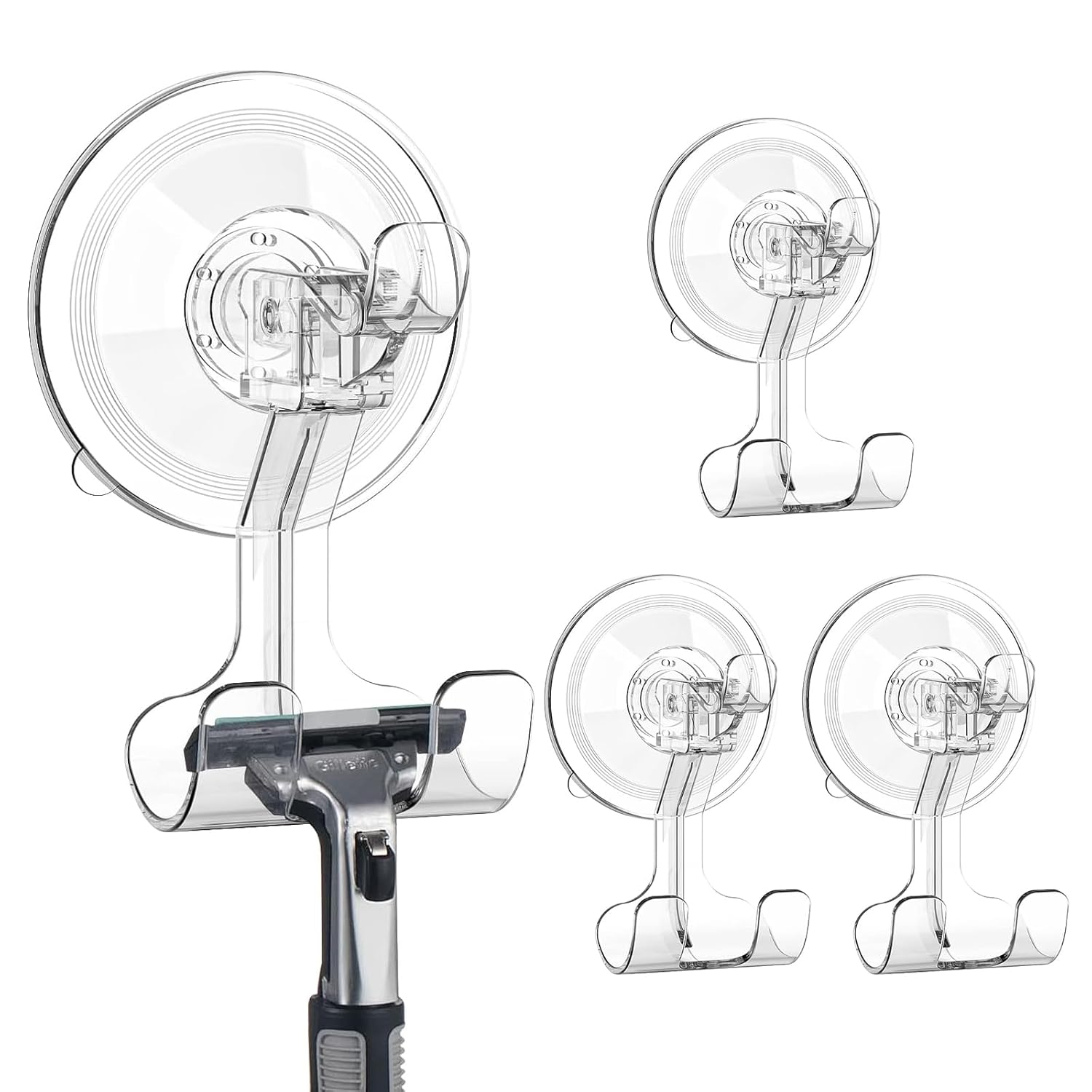 Teletrogy Suction Cup Razor Holder 4 Pack Reusable Powerful Shower Suction Hooks for Inside Shower Waterproof Shaver Holder