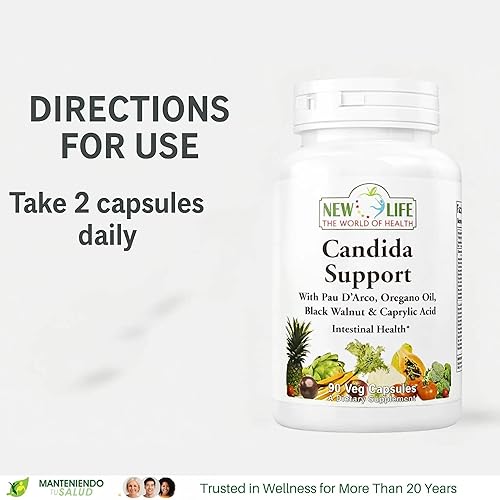 Miniatura 5 de New Life Candida Support, Salud Digestiva, Nuez Negra, 90 Cápsulas 90 Cápsulas