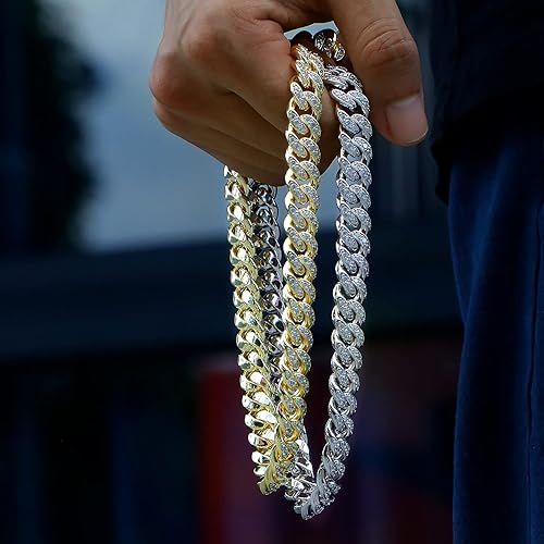 Miniatura 9 de GOLD IDEA JEWELRY Gargantilla de cadena de eslabones cubanos helada de 0472in chapado en oro real blanco diamante de circonita cúbica 5A con ajuste