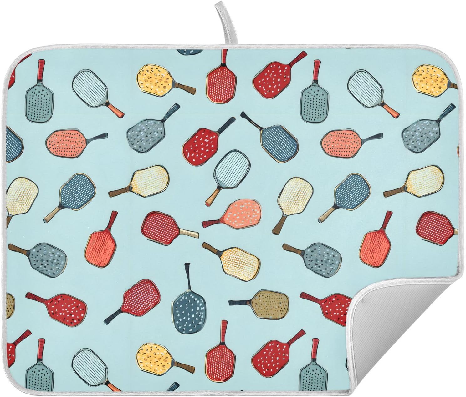 Pickleball Racket Dish Drying Mat for Kitchen, Absorbent Microfiber Dishes Drainer Mats, 16x18 Inch