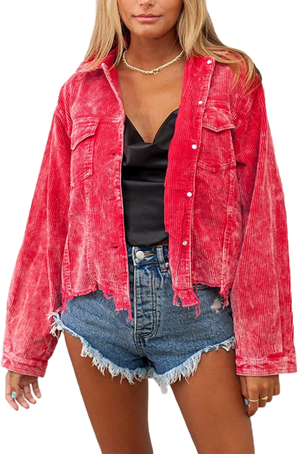 Women Corduroy Cropped Jacket 