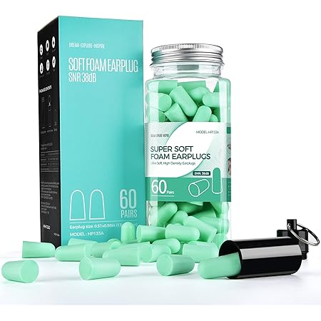 Ear Plugs, 60 Pairs, Ultra Soft Foam Earplugs, 38dB Highest SNR Earplugs, One Size Fits virtually Every Wearer Comfortable Ear Plugs for Sleeping, Snoring, Studying, Travel, Concerts, Loud Noise