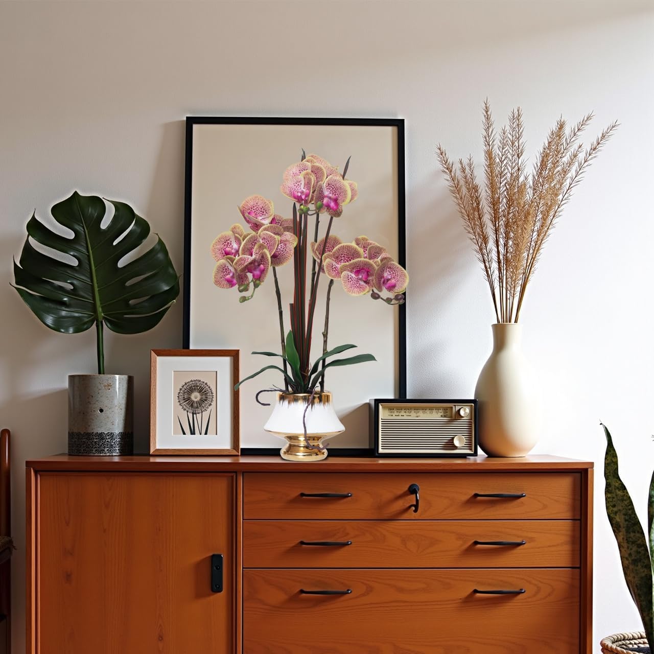 CXGS Orchids Artificial Flowers Real Touch Fake Flower in Ceramic Pot 20" Purple Dapple Faux Orchid Plant Lifelike Silk Phalaenopsis for Centerpiece Hotel Home Indoor Decor