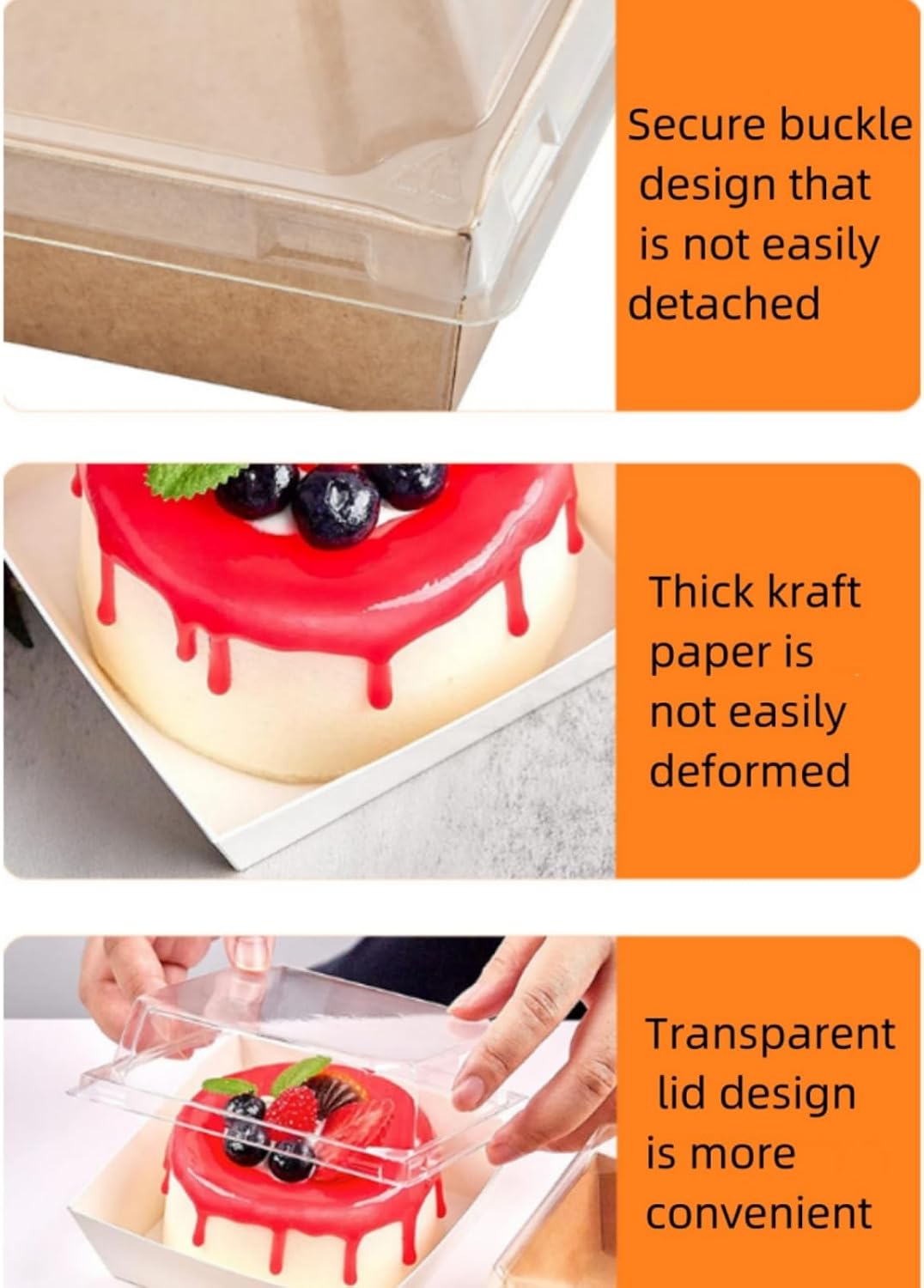 7 x 7 x 4 Inches Paper Cake Boxes with Clear Lids, 25 PackSquare Food Containers, Charcuterie Boxes Containers for 4-6 Inch Bundt Cake, Dessert, Pie, Cupcake, Bakery (brown)