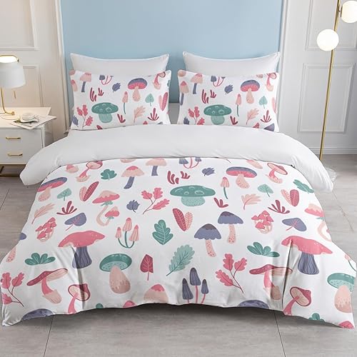 Miniatura 9 de SOULZZZ Juego de funda de edredón de hongos salvajes morados, tamaño individual, hojas de otoño, juego de ropa de cama de hongos coloridos para