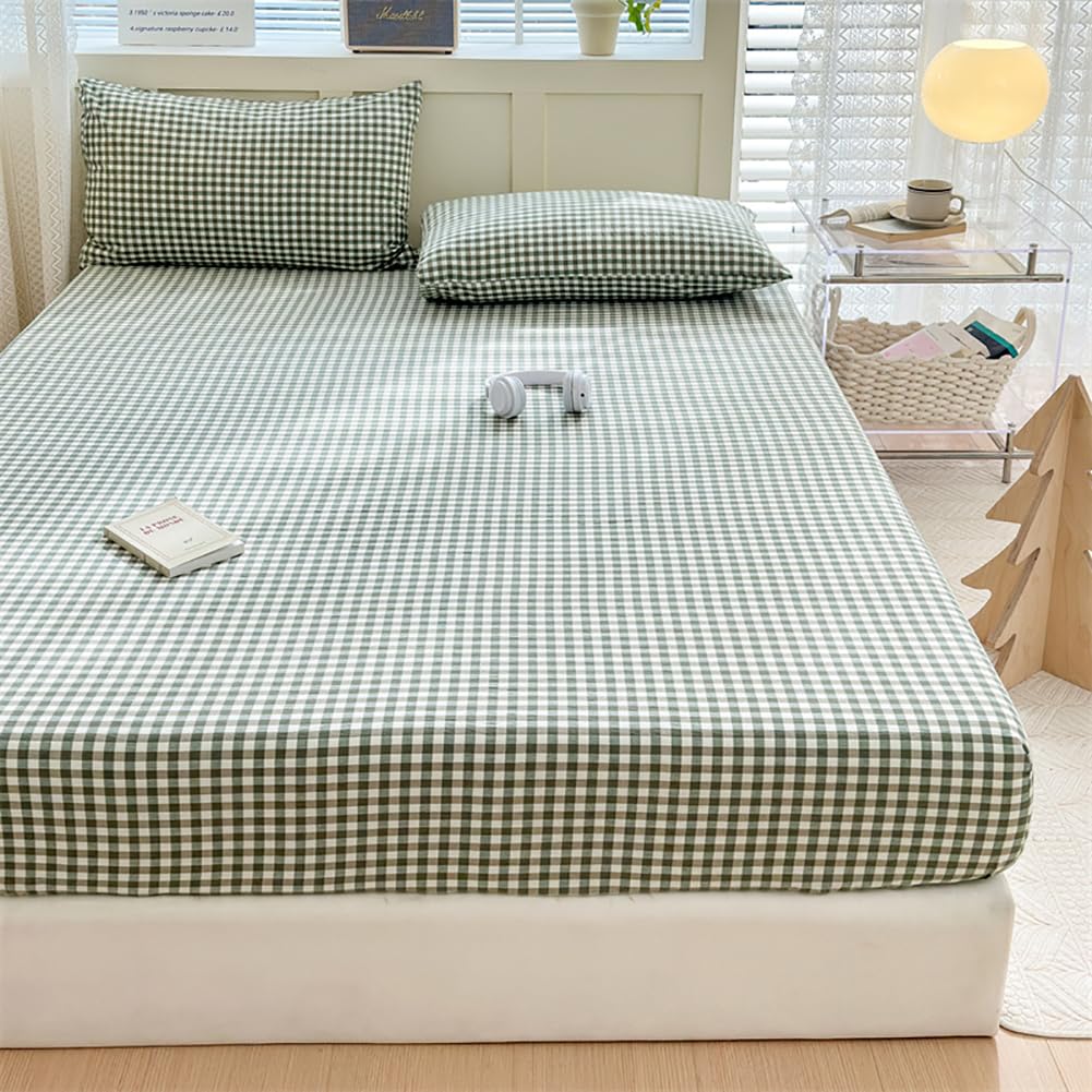 LifeTB Green Gingham Fitted Sheet