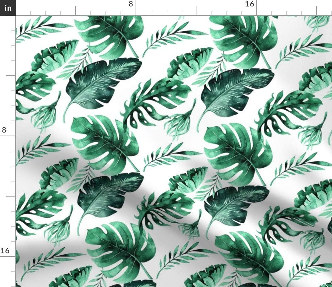 Spoonflower Fabric - Watercolor Tropic Jungle Summer Pattern Tropical Palm Monstera Leaves Printed on Cotton Poplin Fabric by The Yard - Sewing Shirting Quilting Dresses Apparel Crafts