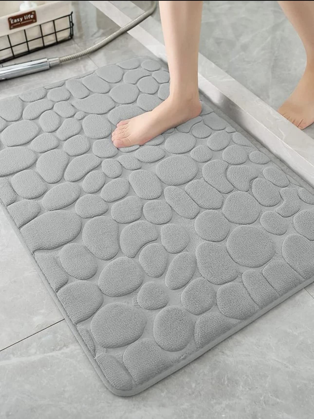 1pc Cobblestone Embossed Bathroom Bath Mat, Memory Foam Pad, Washable Bath Rug, Rapid Water Absorbent, Non-Slip, Washable, Thick, Soft and Comfortable Carpet for Shower Room